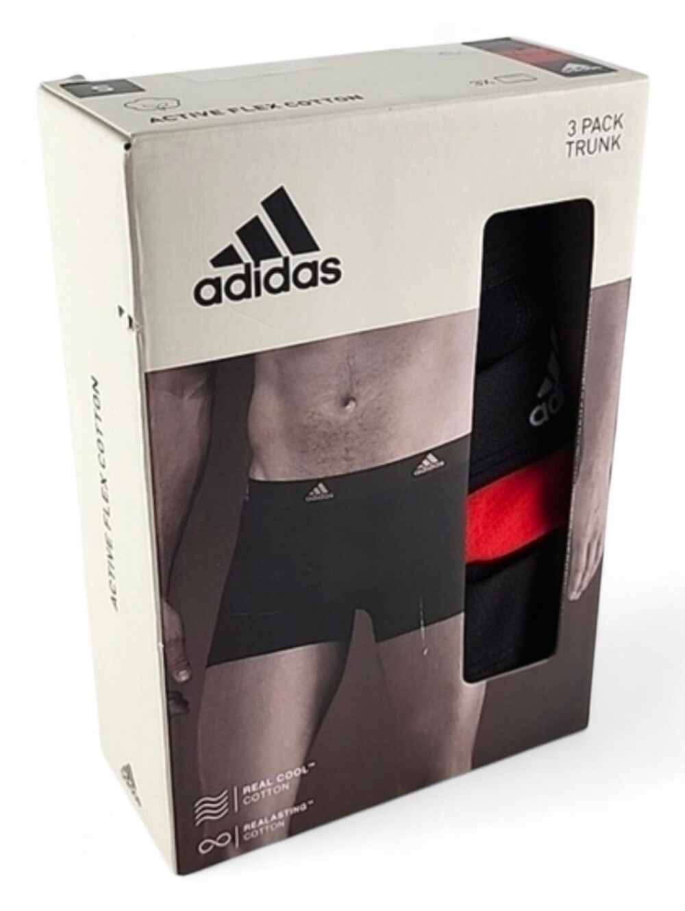 NWT Adidas Men's 3 Pack Trunk Boxer Briefs Active Flex Cotton Red Black Small